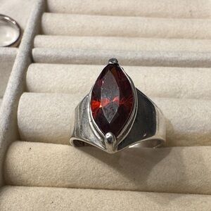 Elegant Silver Ring with Red Gemstone